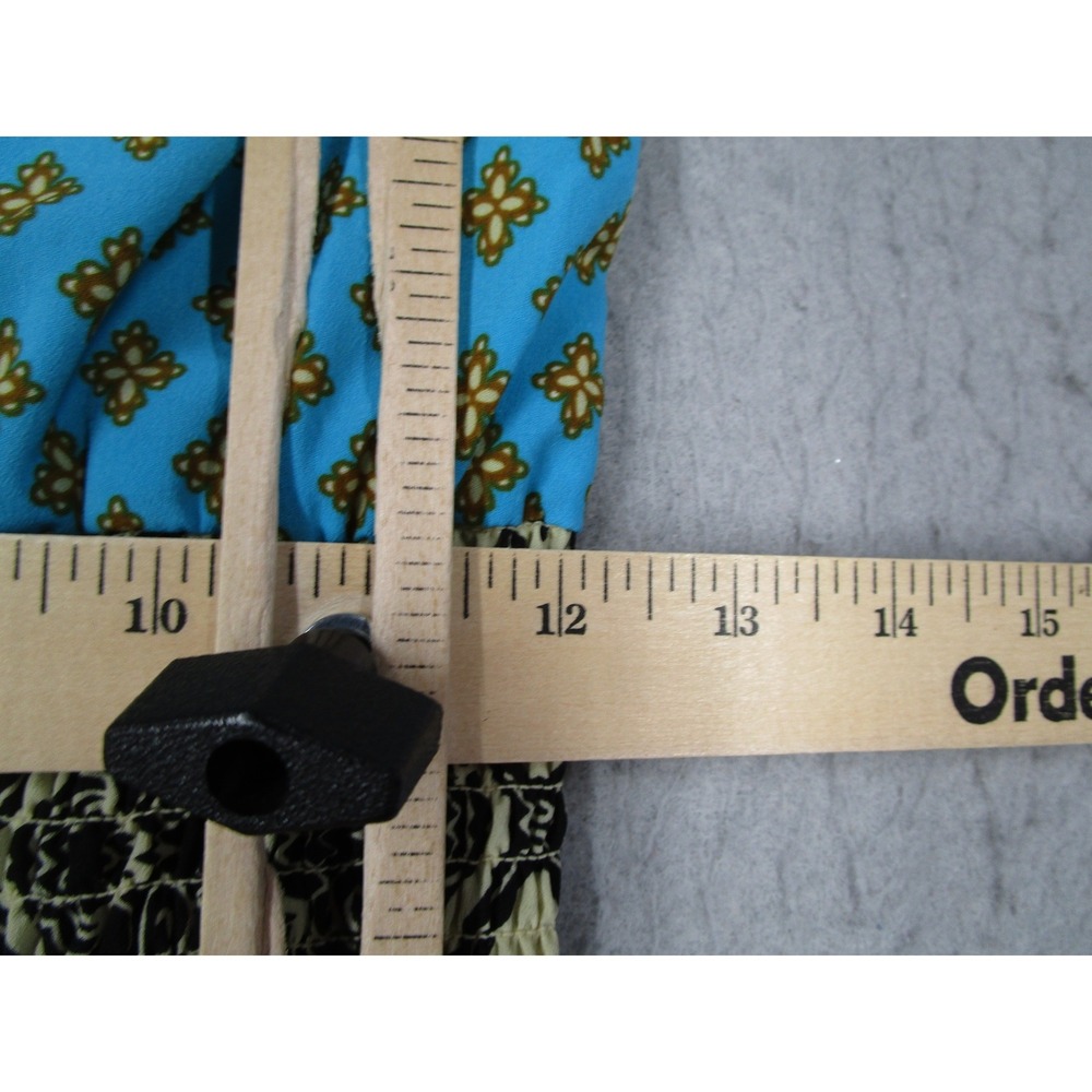 Hale Bob Blue Gold Bohemian Print Smocked Waist Halter Mini Dress Womens Small - Picture 9 of 10
